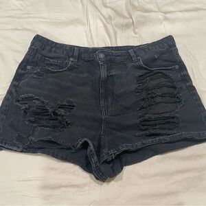 Distressed Black Denim Shorts